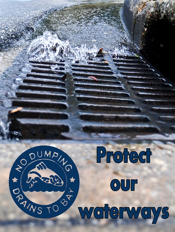 Eglin received record rainfall in August and September is shaping up to
make another run at the record books. Many drains here like the one in this photo illustration lead directly to a creek, bayou or Choctawhatchee Bay. Do your part to protect our environment by keeping pollutants like trash, oils and household chemicals from being swept into a drain by stormwater runoff. (U.S. Air Force photo illustration/Scott Moorman)
