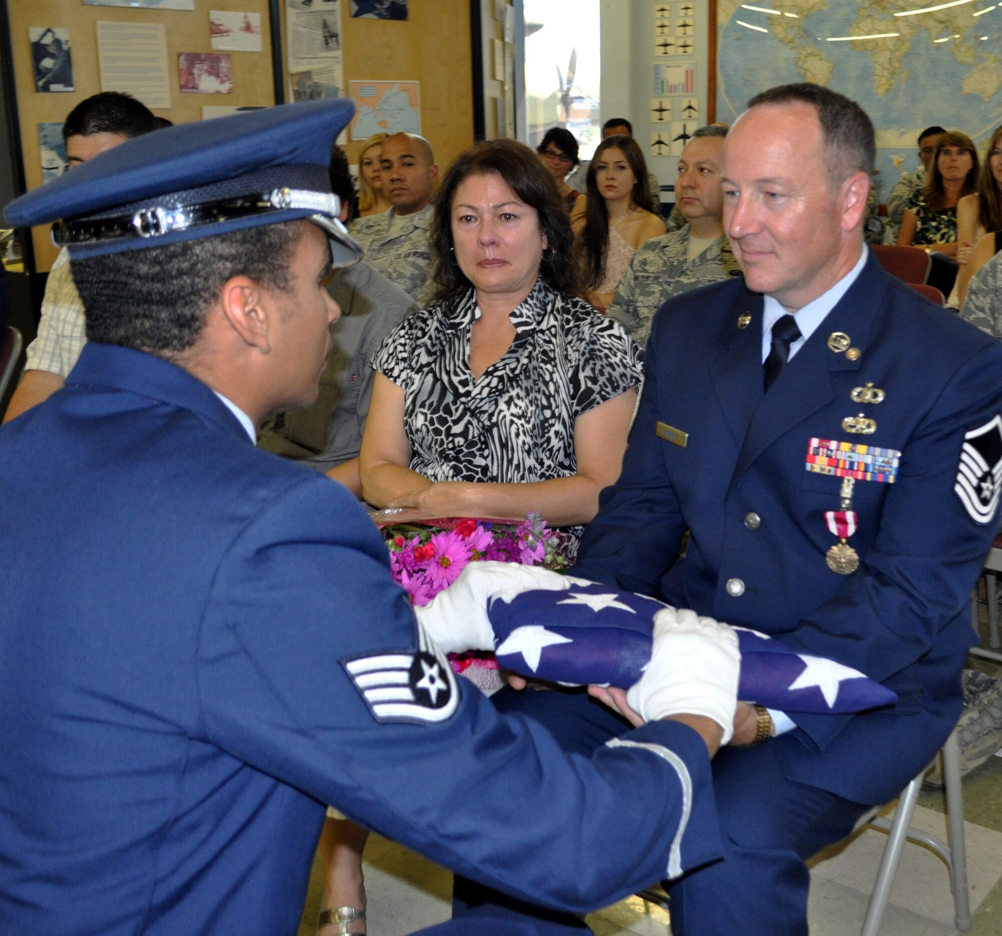 TRAVIS AIR FORCE BASE, Calif. -- After 28 years of service, Master Sgt. Tony Barker was retired from the U.S. Air Force Reserve September 8, 2012 at a ceremony at Travis Air Force Base, California. (Photo by U.S. Air Force Senior Master Sergeant Ellen L. Hatfield)