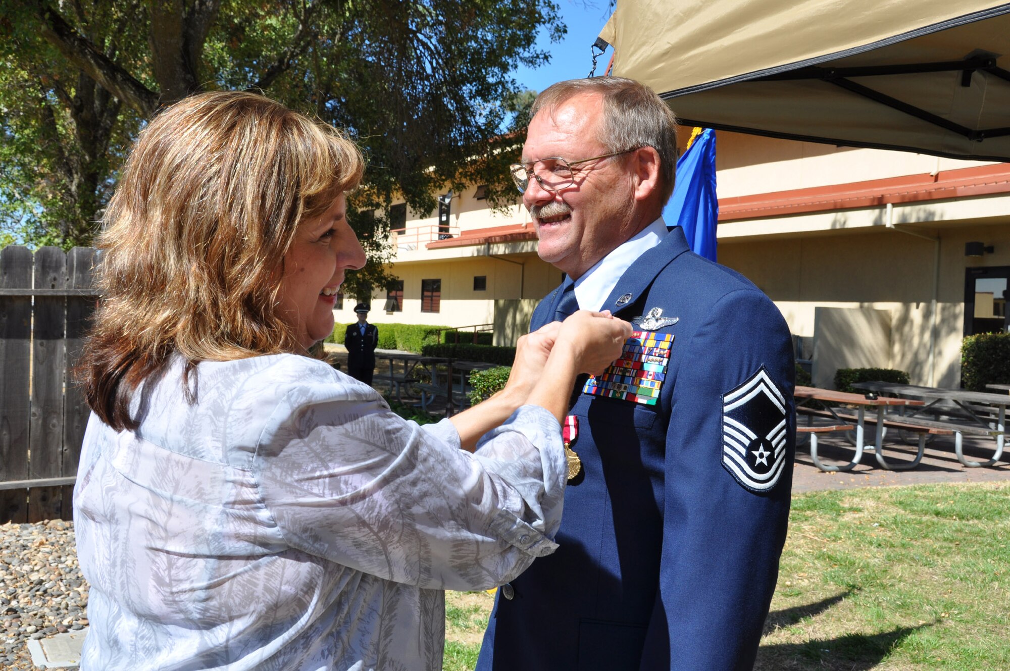 TRAVIS AIR FORCE BASE, Calif. -- After 38 years of service, Senior Master Sgt. J.R. Benson was retired from the U.S. Air Force Reserve, 301st Airlift Squadron, Travis AFB, Sept. 6, 2012. (U.S. Air Force photo/Senior Master Sgt. Ellen L. Hatfield)