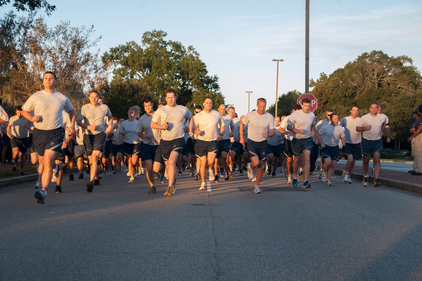 Runners participate in the 100th Commander's Challenge Run at Joint Base Charleston - Air Base, Sept. 14, 2012. The Commander's Challenge is held monthly to test Team Charleston's fitness abilities. (U.S. Air Force photo/Airman 1st Class Ashlee Galloway)