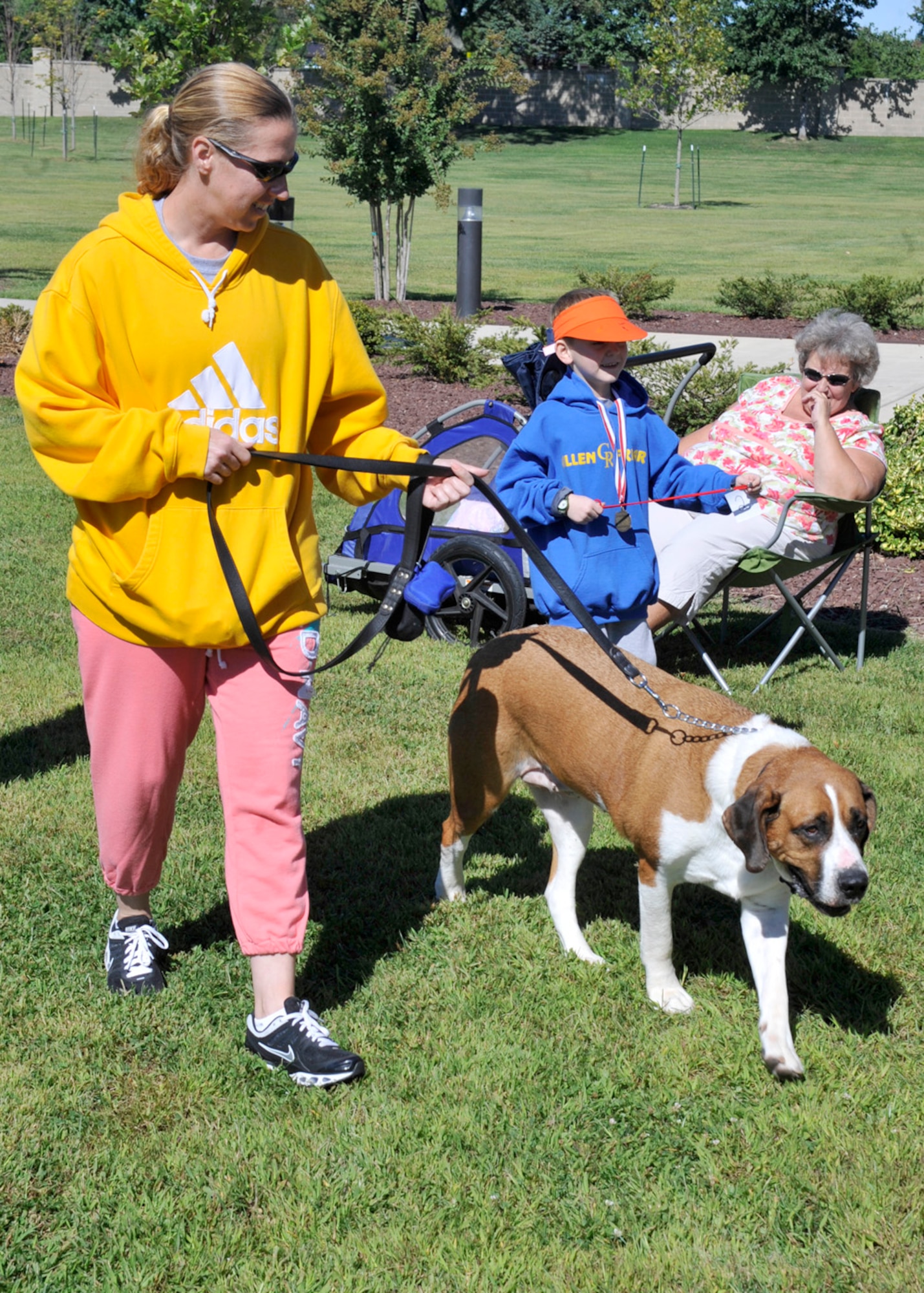 Lynn Lujan, left, walks her St. Bernard Belle Sep. 15, 2012, at the Pet Extravaganza at the Youth Center on Dover Air Force Base, Del. The event provided the opportunity for pet owners to show off their animals and compete for prizes. (U.S. Air Force photo by Tech. Sgt. Chuck Walker)