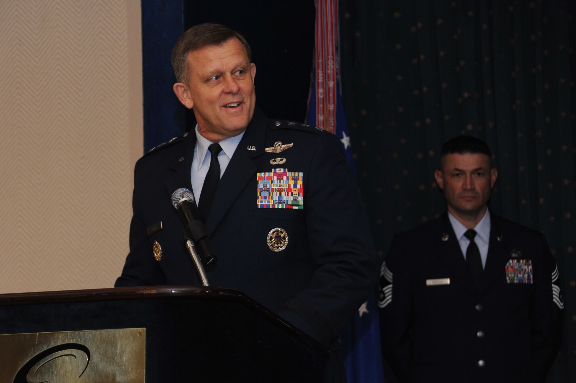 Assistant Vice Chief of Staff of the Air Force Lt. Gen. Frank Gorenc gives remarks during the Sept. 13 Air Force Operational Test and Evaluation Center change of command at Kirtland Air Force Base, N.M. (U.S. Air Force photo/Ken C. Moore)