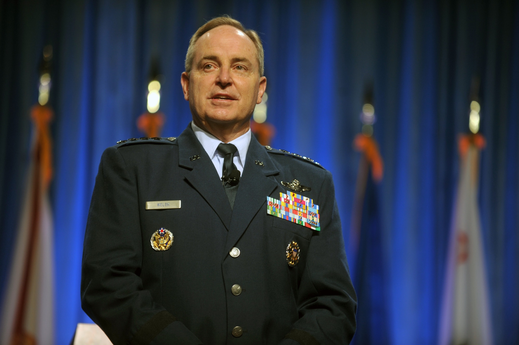 Air Force Gen. Mark A. Welsh III, the chief of staff of the Air Force, addresses the 134th National Guard Association of the United States General Conference in Reno, Nev., on Sept. 11, 2012. About 3,700 Army and Air Guard officers, spouses, defense officials and others from all 50 states, Guam, Puerto Rico, the U.S. Virgin Islands and the District of Columbia registered. (Army National Guard photo by Sgt. 1st Class Jim Greenhill) (Released)