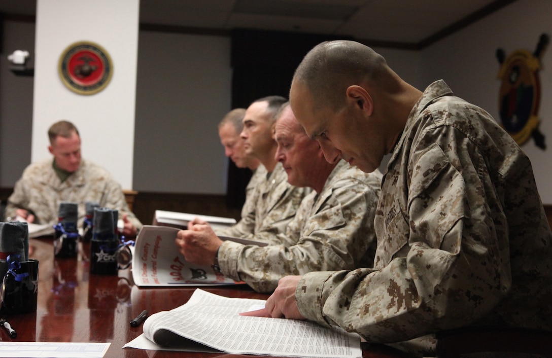 Brig. Gen. Thomas A. Gorry, commanding general Marine Corps Installations East – Marine Corps Base Camp Lejeune, looks through the booklet of 2,683 charities as part of the Combined Federal Campaign aboard MCB Camp Lejeune Sept. 14.  The CFC is the only workplace charitable organization able to solicit donations from service members and federal employees.