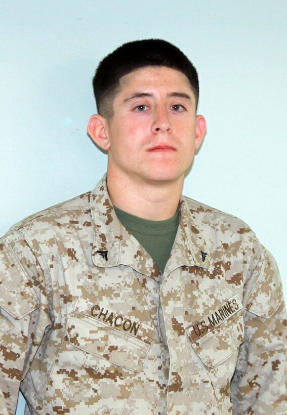 Lance Cpl. Carlos B. Chacon, the driver for the 2nd Marine Logistics Group commanding general, poses for a photo aboard Camp Lejeune, N.C., Sept. 14, 2012. Chacon is a native of Trinidad, Colo. 