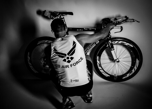 Lieutenant Col. Douglas Soho, 17th Airlift Squadron C-17 Globemaster III pilot, 437th Airlift Wing, competed in the Ironman 70.3 World Championships Sept. 9 in Las Vegas. Soho placed 654th out of more than 1,800 of the world’s best tri-athletes and finished 80th out of more than 200 qualifiers in his age group, 40 to 44, one of the largest age groups in the race. (U.S. Air Force photo/ Senior Airman Dennis Sloan)