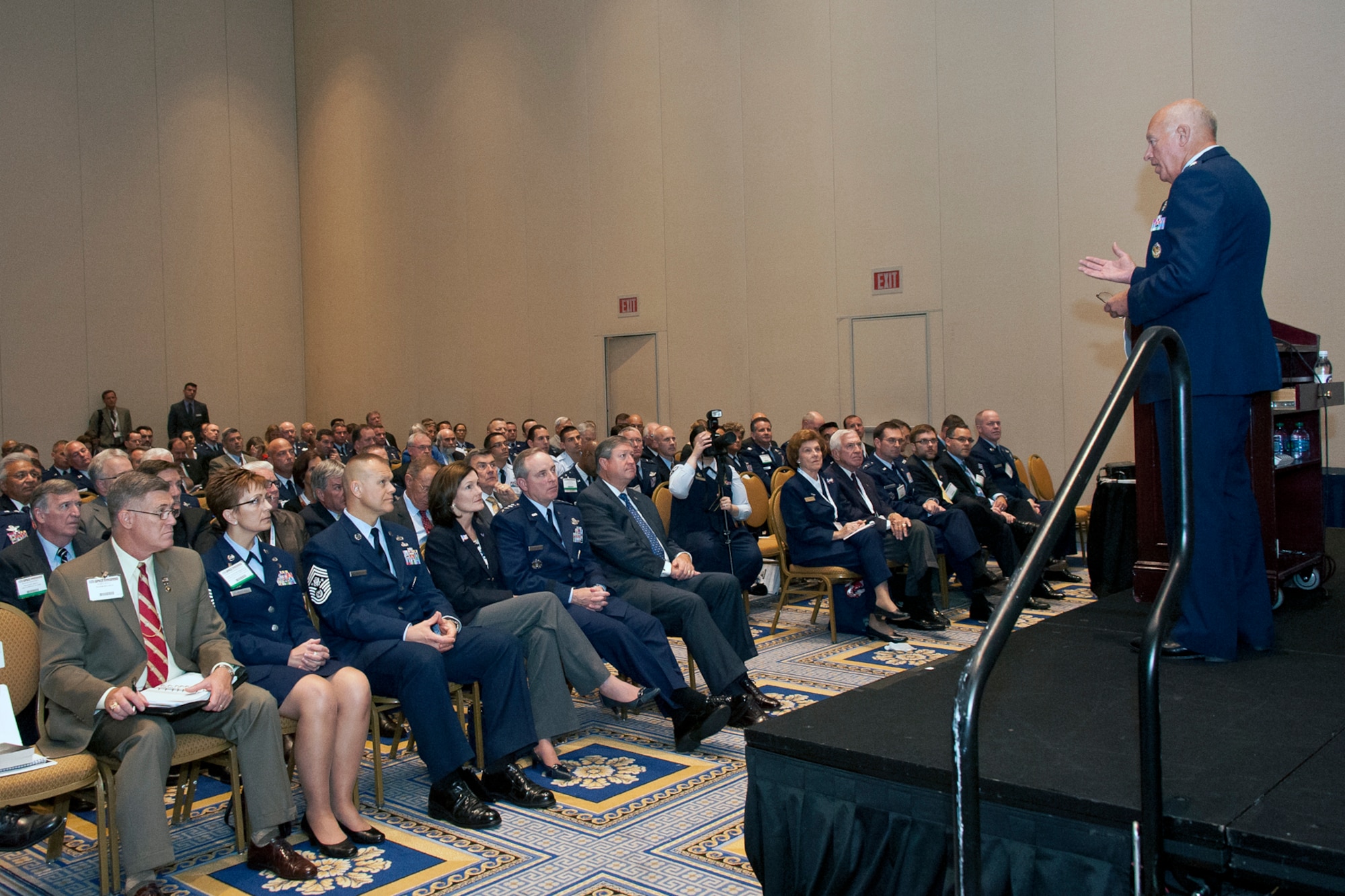 Lt. Gen. Harry M. Wyatt III, the director of the Air National Guard, addresses mission readiness and other challenges facing the ANG in future years during the Air Force Association Air and Space Conference and Technical Exposition at National Harbor, Md., Sept. 18, 2012. The AFA Air and Space Conference attract the top military leaders and dignitaries worldwide bringing experts, academia, and aerospace specialists from around the word to discuss the issues facing the U.S. Air Force and aerospace community. (National Guard photo by Master Sgt. Marvin Preston/RELEASED)