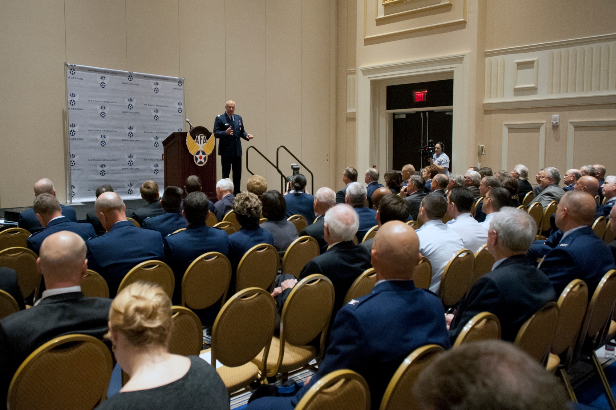 Lt. Gen. Harry M. Wyatt III, the director of the Air National Guard, addresses mission readiness and other challenges facing the ANG in future years during the Air Force Association Air and Space Conference and Technical Exposition at National Harbor, Md., Sept. 18, 2012. The AFA Air and Space Conference attract the top military leaders and dignitaries worldwide bringing experts, academia, and aerospace specialists from around the word to discuss the issues facing the U.S. Air Force and aerospace community. (National Guard photo by Master Sgt. Marvin Preston/RELEASED)