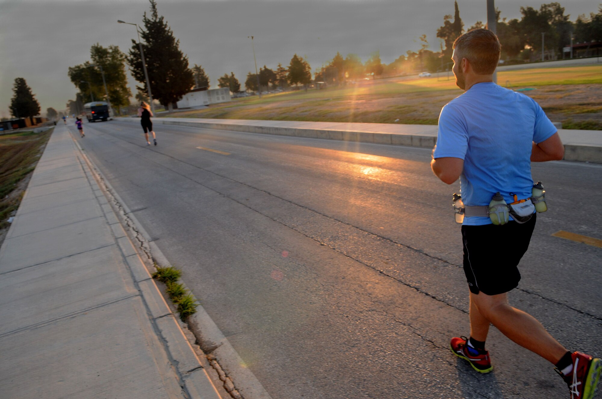 Members of the 39th Air Base Wing participate in the Incirlik Half Marathon Sept. 15, 2012, at Incirlik Air Base, Turkey. The 39th Force Support Squadron sponsored the event, which coincided with the Air Force Marathon held at Wright-Patterson Air Force Base, Ohio. (U.S. Air Force photo by Senior Airman Marissa Tucker/Released)