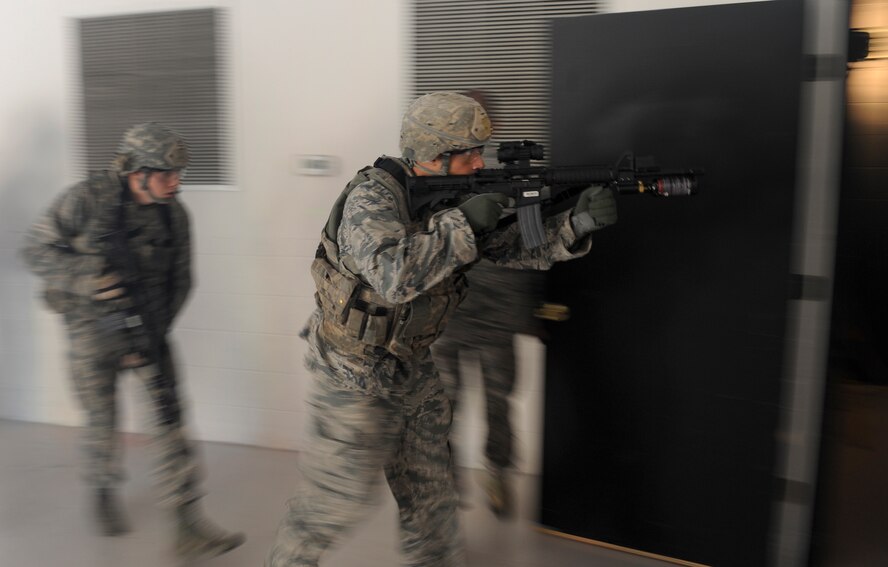 Airmen from the 822nd Base Defense Squadron begin self-aid and buddy care training with principles of tactical combat casualty care at Moody Air Force Base, Ga., Sept. 5, 2012. The Airmen’s mission was to neutralize opposing forces while evacuating casualties. (U.S. Air Force photo by Senior Airman Douglas Ellis/Released)
