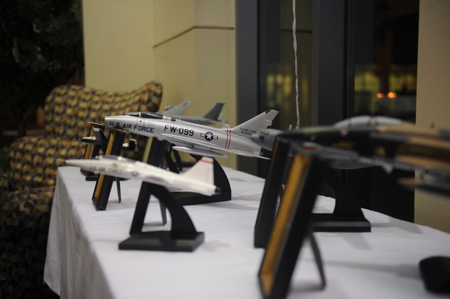 A variety of aircraft and other decorations were on display during the Air Force Ball in Valdosta, Ga., Sept. 14, 2012. This year, the Air Force Ball celebrated 65 years of Air Force history. (U.S. Air Force photo by Airman 1st Class Olivia Dominique/Released)