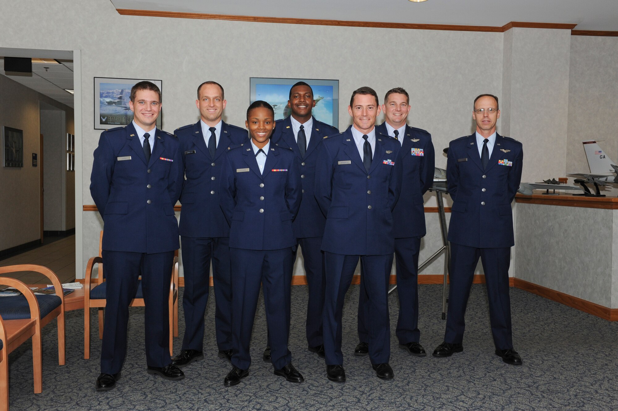 Graduate members of Air Battle Management Class 12017 pose for a celebratory photo after graduating on Sept 19. (U.S. Air Force photo by Chris Cokeing)