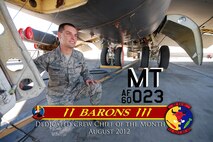 MINOT AIR FORCE BASE, N.D. -- Leadership from the 5th Aircraft Maintenance Squadron recently selected Staff Sgt. Sean Burns, as Dedicated Crew Chief for the Month of August. He is a DCC for the 23rd Bomb Squadron's flag ship A/C 023. His dedication to maintenance comes with 65 months of technical knowledge on the B-52H Stratofortress. He exemplifies leadership, motivation, and dedication. Burns also recognizes his fellow crew members Staff Sgt. Duane Zerwick, Airman 1st Class Alexander Hernandez, Airman 1st Class Jacob Polen, and Airman Alexander Yount, whose team priority is to ensure a safe, reliable, and war ready aircraft. (Courtesy photo)