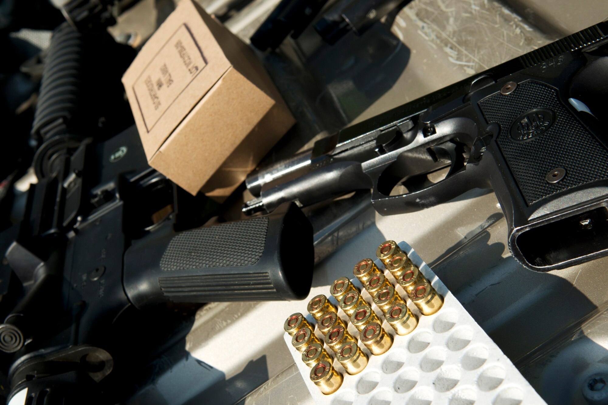 Members of the 307th Security Forces Squadron prepare for the Global Strike Challenge, Sept. 6, 2012, Barksdale Air Force Base, La. The GSC is the world's premiere bomber, intercontinental ballistic missile and security forces competition with units participating from Air Force Global Strike Command, Air Combat Command, Air Force Material Command, Air Force Reserve Command and the Air National Guard. (U.S. Air Force photo by Master Sgt. Greg Steele/Released)