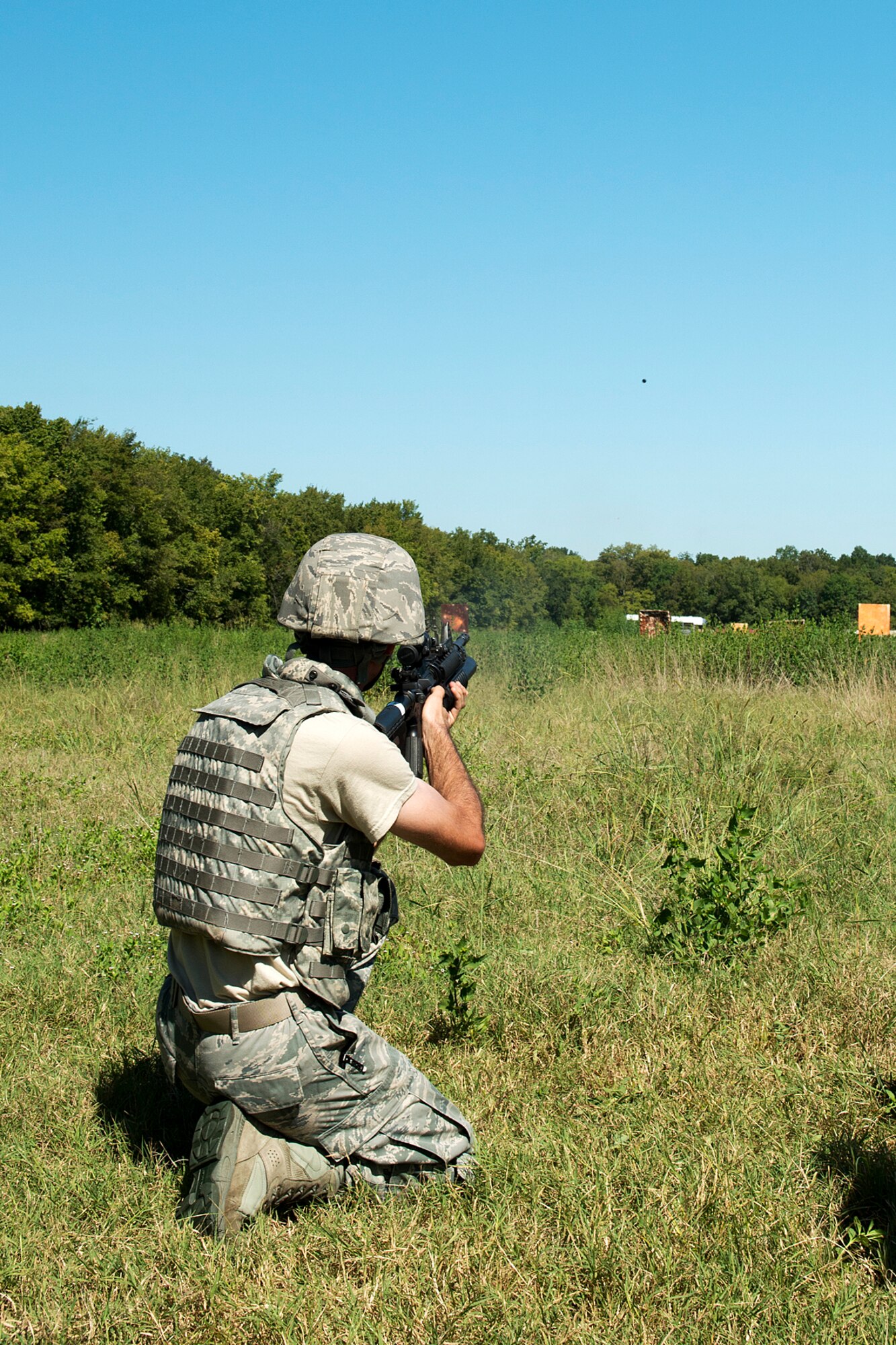 A member of the 307th Security Forces Squadron fires a 40mm practice grenade during training for the Global Strike Challenge, Sept. 5, 2012, Barksdale Air Force Base, La. During the timed competition, participants will be required to effectively take out targets from unknown distances. (U.S. Air Force photo by Master Sgt. Greg Steele/Released)