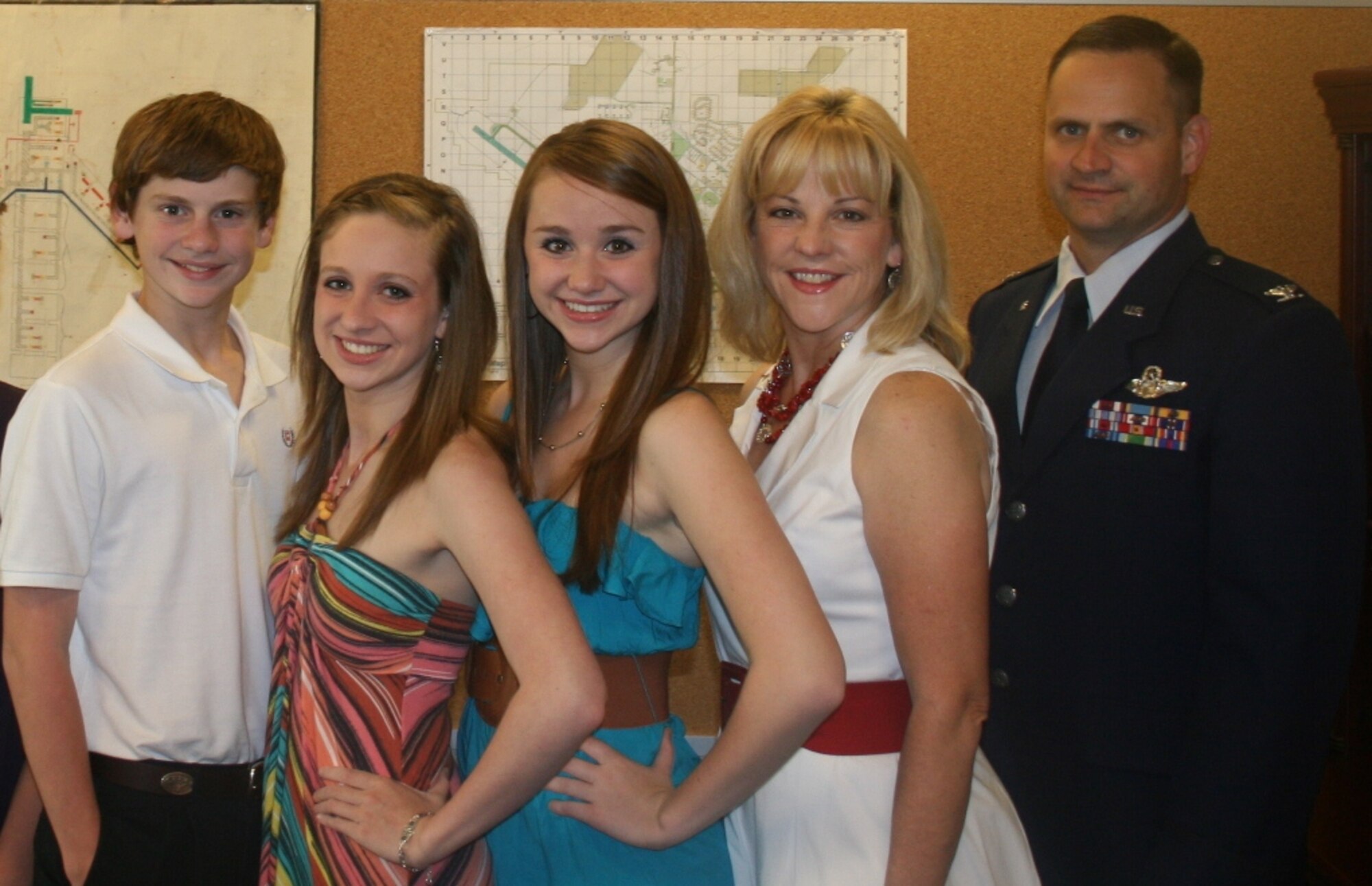 MINOT AIR FORCE BASE, N.D. -- Col. Todd M. Copeland, 5th Operations Group commander, poses with his wife and children: (Left to right) Kevin, Danielle, Desiree, and Debbie, after his change of command here. (Courtesy photo)