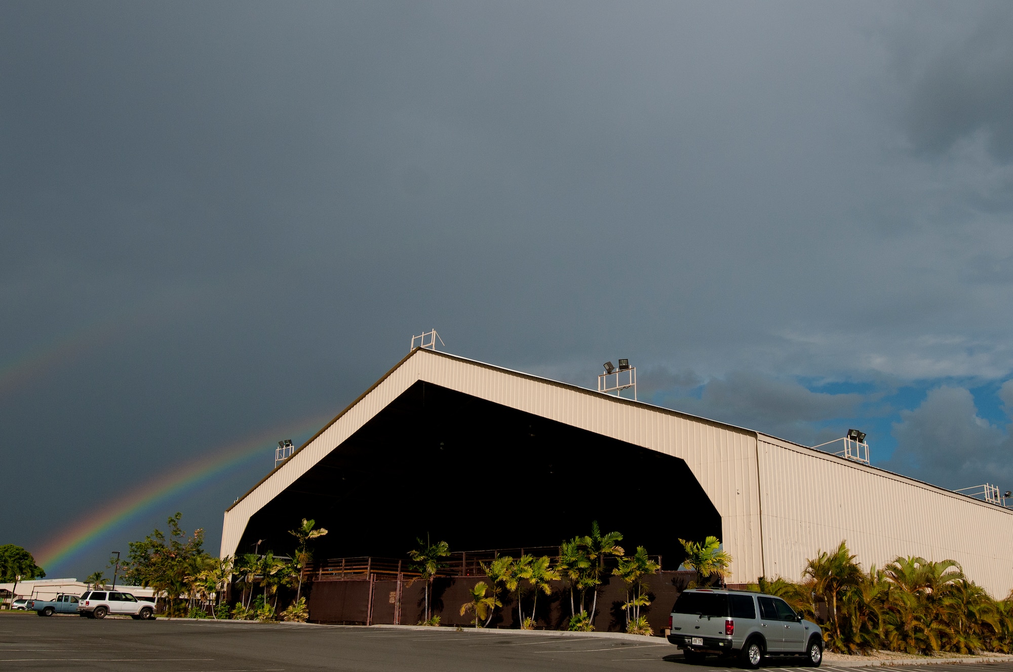 The Hickam Skate Hangar, Joint Base Pearl Harbor-Hickam, Hawaii, is the only indoor wooden facility on all the Hawaiian Islands. It also boasts the only wooden keyhole bowls, or empty swimming pool shaped ramps, on Oahu. In addition, it has a 15,000 square foot street course, multiple mini ramps, 12-foot vertical ramp with a 14-foot tombstone connected to a saddle and three-quarter pipe. (U.S. Air Force photo/Staff Sgt. Mike Meares)