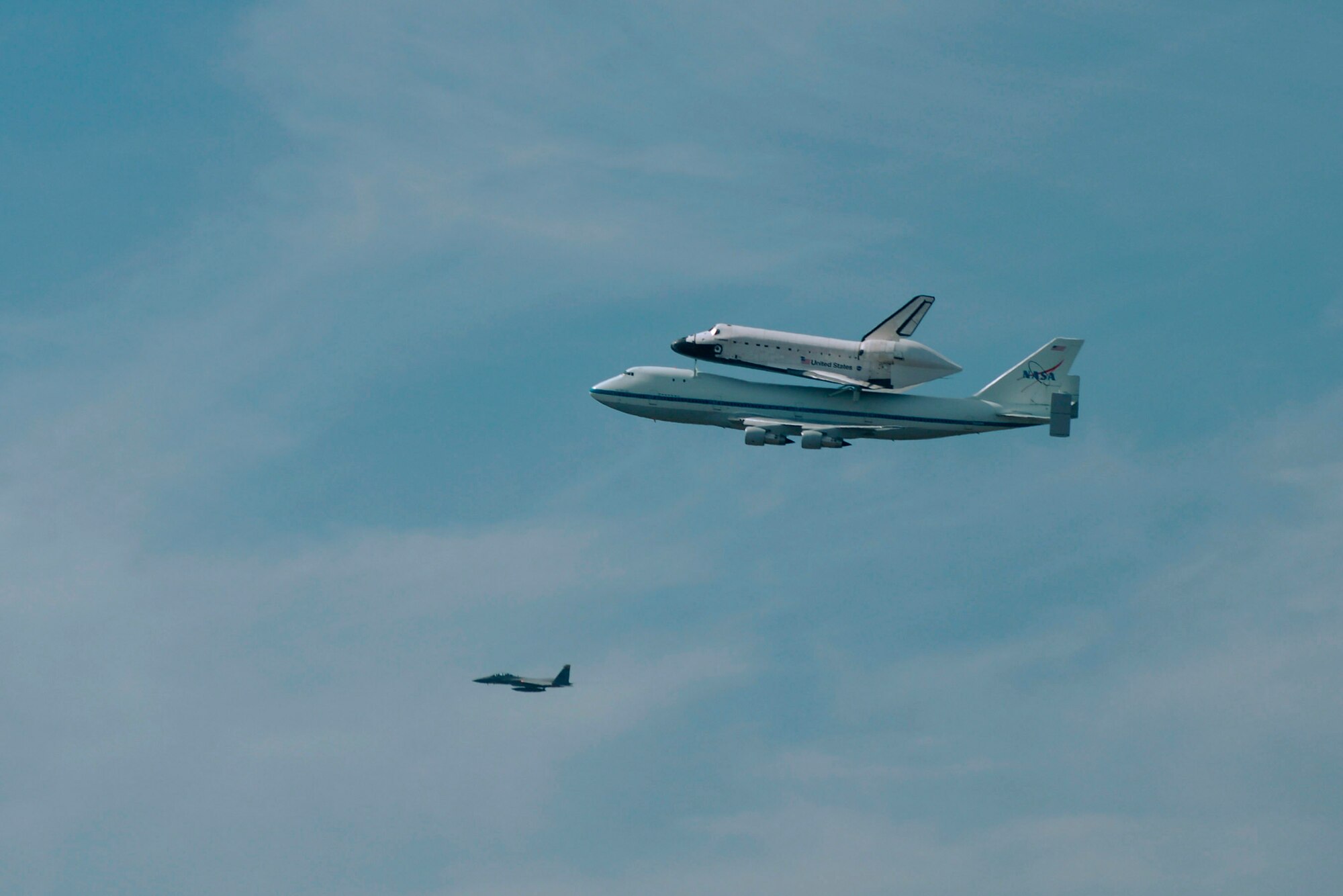 VANDENBERG AIR FORCE BASE, Calif. -- The space shuttle Endeavour flies over Vandenberg here Friday, Sept. 21, 2012. The Endeavour was the last shuttle to be built and its last mission was mission STS-134 in May 2011.  (U.S. Air Force photo/2nd. Lt. Warren Smith)