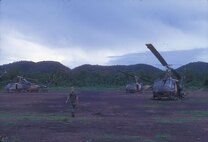 On alert at Ban Don, South Vietnam, in July 1970. From locations along the borders with Cambodia and Laos, the US Air Force helicopters covertly inserted reconnaissance teams, which included local peoples like the Hmong, along the Ho Chi Minh Trail. (U.S. Air Force photo)