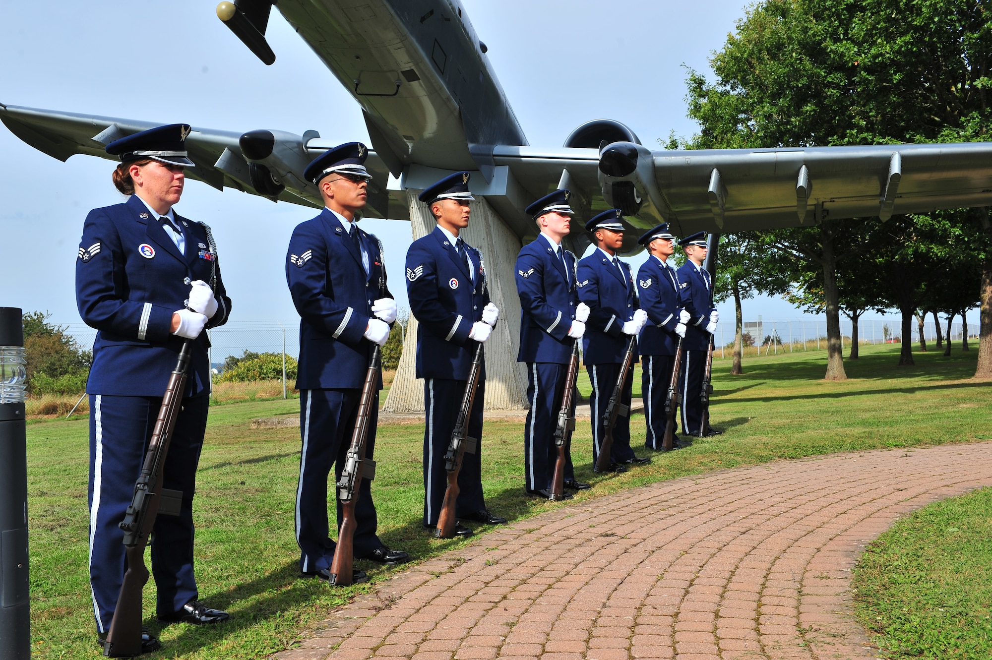 SPANGDAHLEM AIR BASE, Germany – Members of the 52nd Fighter Wing Honor Guard prepare to give a 21-gun salute during the Prisoner of War Missing in Action Ceremony at the air park here Sept. 21. The ceremony is held every year to remember those who have served and been taken prisoner or have been listed as MIA. (U.S. Air Force photo by Airman 1st Class Dillon Davis/Released)