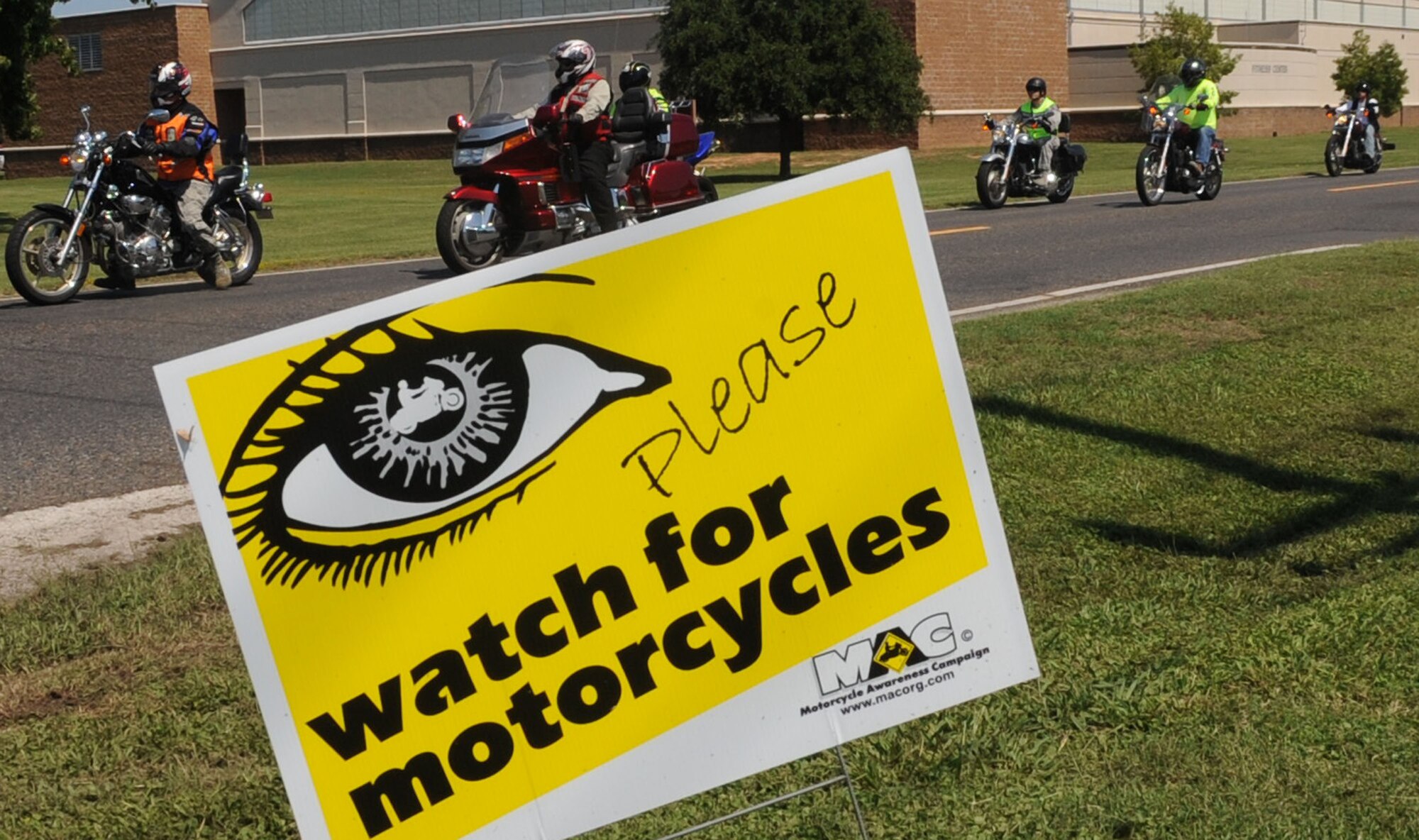Members of the Green Knights Chapter 75 depart Barksdale Air Force Base, La. for their monthly ride, Sept. 20. After a safety brief and personal protective gear check, riders departed for a two-hour ride through the base and community. The Green Knights will be hosting a motorcycle safety day Oct. 12 to promote safe riding and mentoring for Team Barksdale motorcycle enthusiasts. (U.S. Air Force photo/Senior Airman Kristin High)(RELEASED)