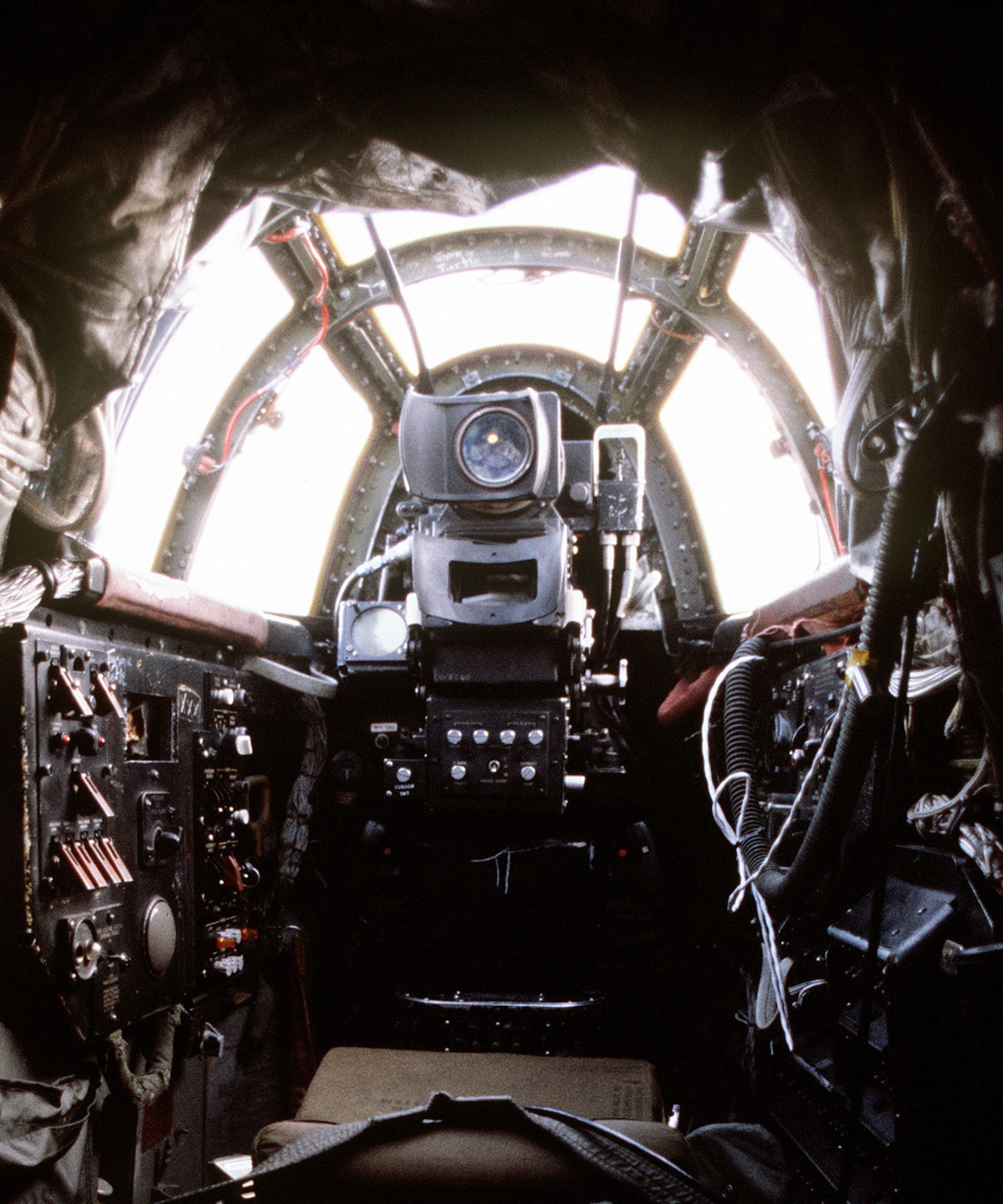 A view the tail gunner station in a B-52D. In later models, the gunner was stationed with the rest of the aircrew. (U.S. Air Force photo)