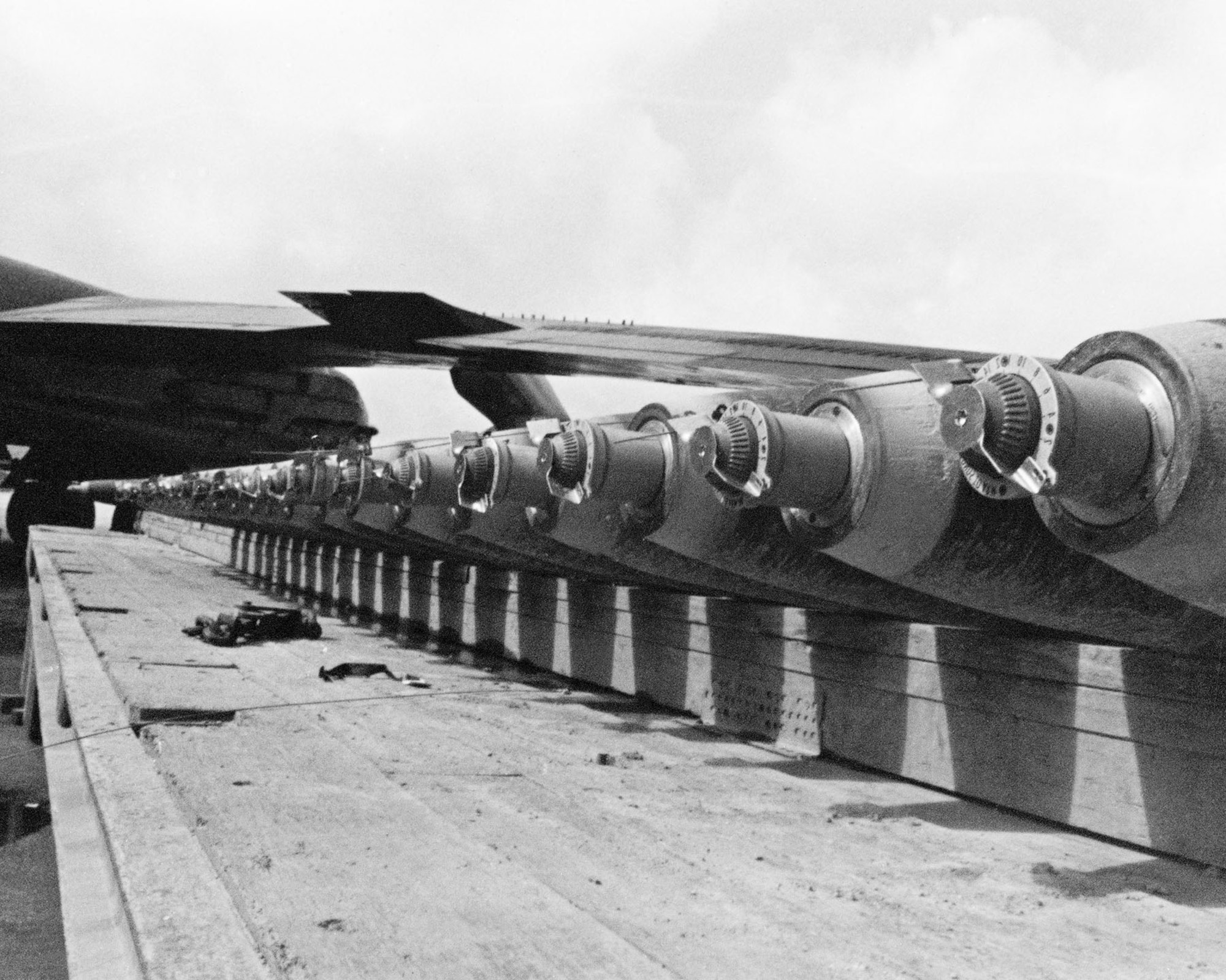 With their shipping plugs replaced by fuses, these bombs are ready to load onto a B-52 at Andersen AFB, Guam, for Operation Linebacker II. (U.S. Air Force photo)
