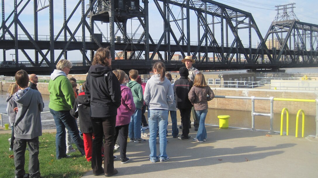 Walking tour of Locks & Dam 15 on the Upper Mississippi River which is guided by a Corps of Engineers park ranger.