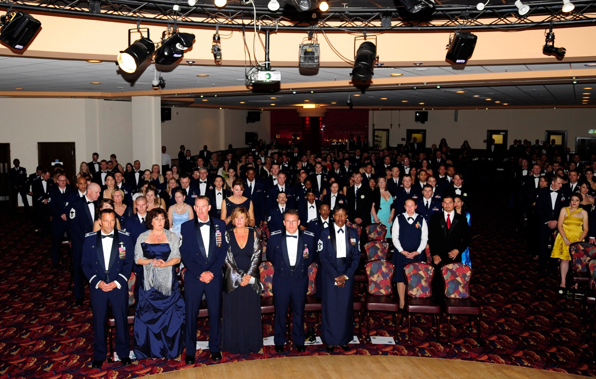 RAF MILDENHALL, England – Airmen from RAF Mildenhall and RAF Lakenheath gather to celebrate the U.S. Air Force’s birthday Sept. 22, 2012, during the Air Force Ball at RAF Mildenhall. Sept. 18, 2012, marked the 65th annual celebration of the U.S. Air Force becoming its own separate branch of the U.S. military. (U.S. Air Force photo/Senior Airman Ethan Morgan) 
