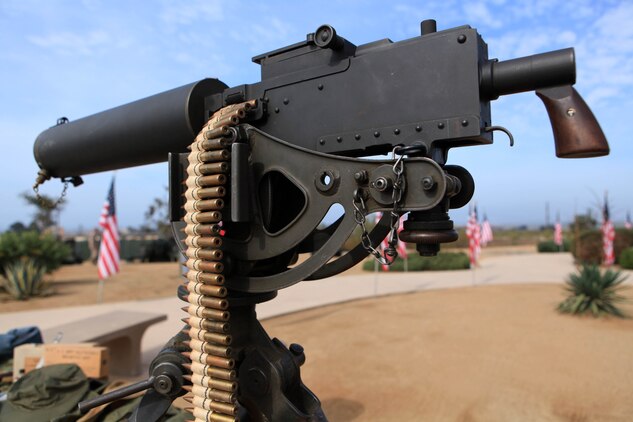 A M1917A1 .30-caliber machine gun is displayed for Korean War veterans and other guest during the 62nd Memorial Anniversary of the Korean War at Camp Pendleton?s Pacific Views Event Center, Sept. 22. The event was held to honor the veterans who fought during the Landing on Inchon, in the street of Seoul and in the northern mountains near the Chosen Reservoir.