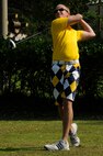 Capt. Daryl Mccoy , 8th Aircraft Maintenance Squadron, maintenance officer, competes in the Kunsan Olympics golf tournament at Kunsan Air Base, Republic of Korea, Sept. 20, 2012. The games were designed to strengthen the camaraderie of ROKAF and United States Air Forces while allowing friendly competition.  (U.S. Air Force photo/Senior Airman Marcus Morris)