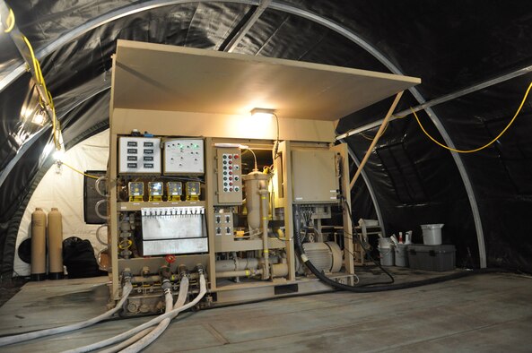 The reverse osmosis water purification units are machines that filter any source of water into drinking water. Tyndall’s Silver Flag trains its students on how to operate the machine and uses the drinking water made during the course. (U.S. Air Force photo by Airman 1st Class Christopher Reel)