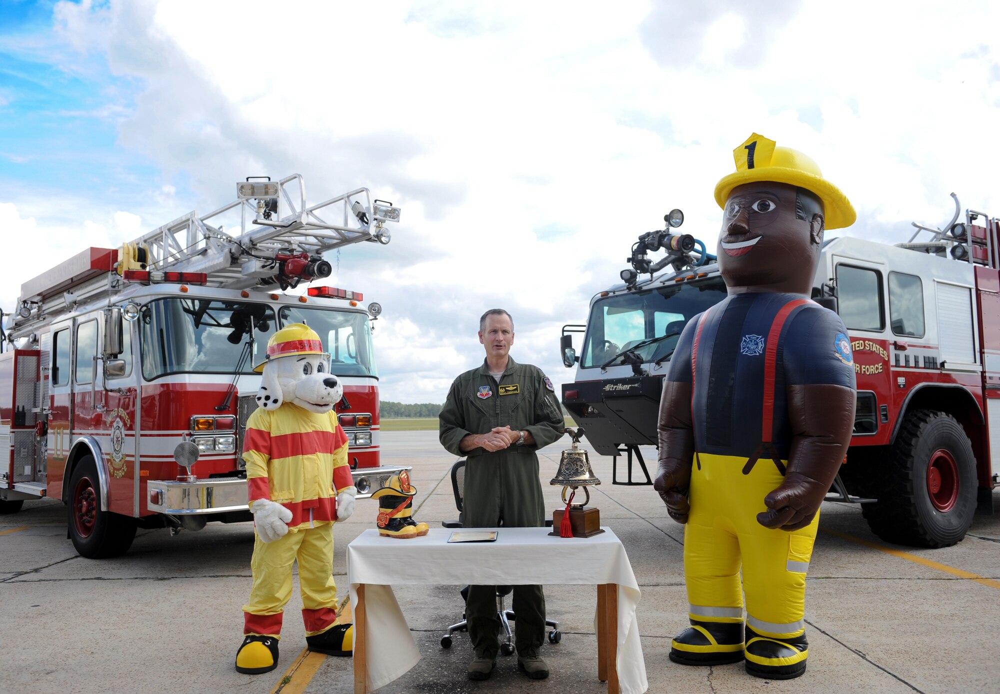 U.S. Air Force Col. Billy Thompson, 23d Wing commander, gives a speech after signing the 2012 Fire Prevention Week Proclamation at Moody Air Force Base, Ga., Sept. 21, 2012. During the week of Oct. 7 to 13, the Moody Fire Department will be spreading awareness for fire prevention and safety. (U.S. Air Force photo by Senior Airman Douglas Ellis/Released)
