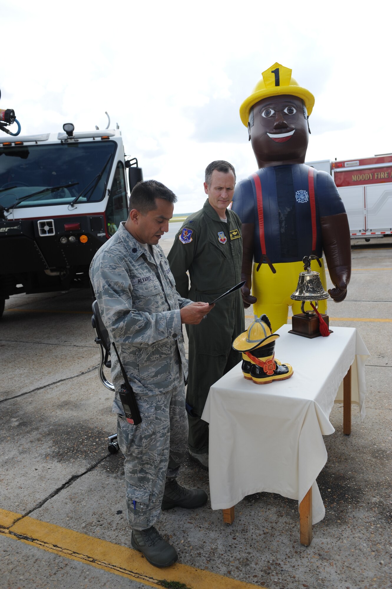 U.S. Air Force Lt. Col. Juan Alvarez, 23d Civil Engineer Squadron commander, reads the 2012 Fire Prevention Week Proclamation at Moody Air Force Base, Ga., Sept. 21, 2012. The theme for this year’s Fire Prevention Week is “Have two ways out,” which emphasizes the importance of fire safety practices. (U.S. Air Force photo by Senior Airman Douglas Ellis/Released)
