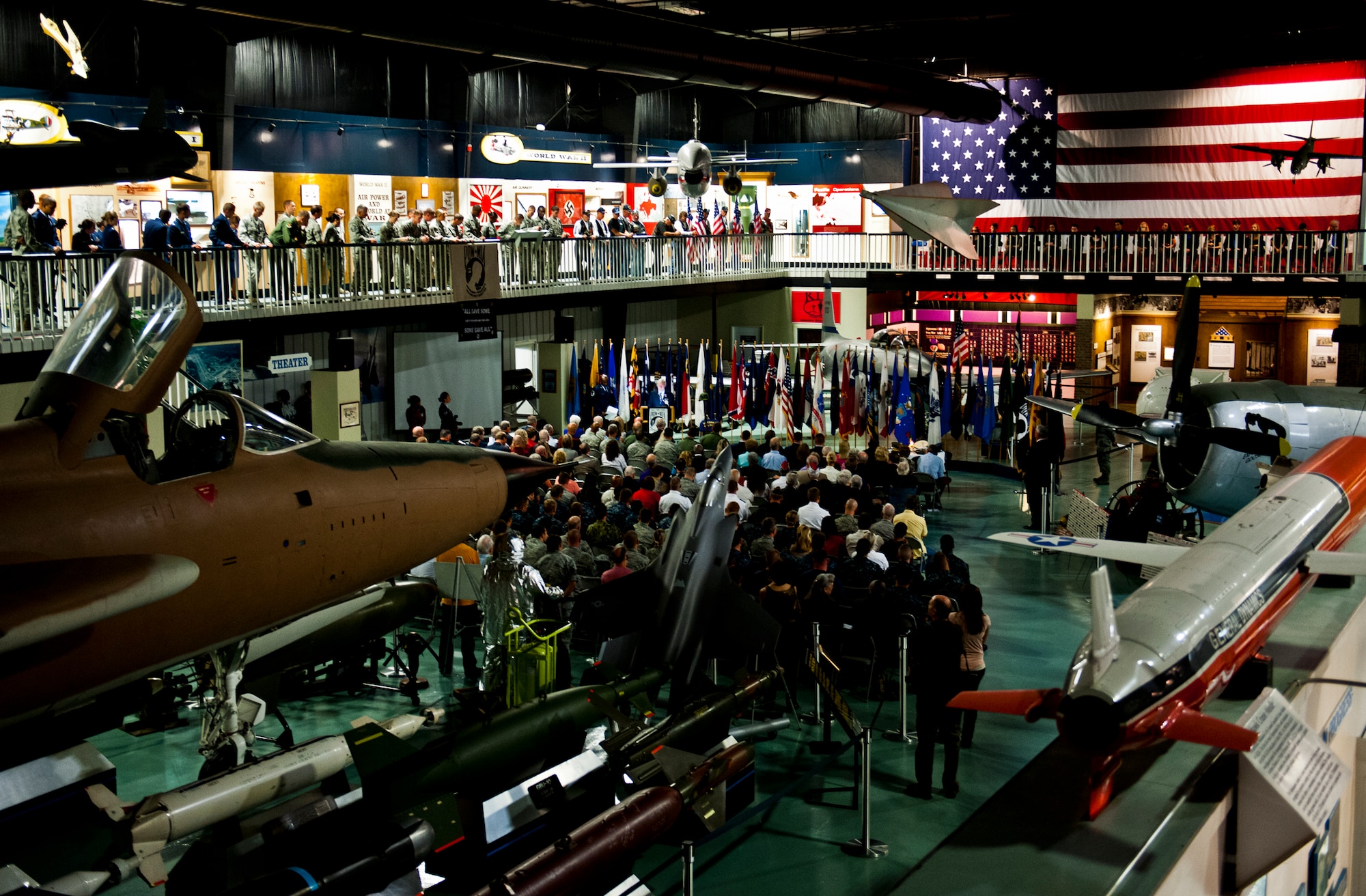 Retired Lt. Col. Bruce McKenty, national commander of the Military Order of the Purple Heart, was the guest speaker at the 2012 Prisoner-of-War, Missing-in-Action ceremony Sept 21 at the Air Force Armament Museum.  The ceremony paid tribute to those military members who have yet to return home from defending America. The event was hosted by the 53rd Wing and featured guest speakers, honor guard procedures and a flyover by the 85th Test and Evaluation Squadron.  (U.S. Air Force photo/Samuel King Jr.)