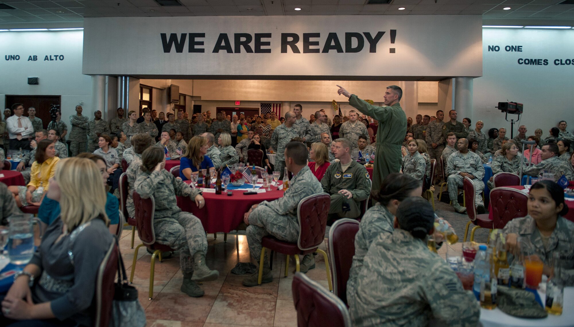 Col. Chris Craige speaks about Air Force history during the 65th Air Force birthday gala Sept. 21, 2012, at Incirlik Air Base, Turkey. Craige discussed several key events of Air Force history, including Incirlik's role in major operations. (U.S. Air Force photo by Senior Airman Anthony Sanchelli/Released)
