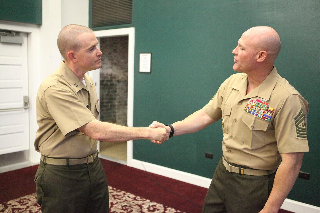 Sgt. Maj. Micheal P. Barrett, the 17th Sergeant Major of the Marine Corps, attends Drill Instructor School Graduation at Marine Corps Recruit Depot Parris Island, S.C., Sept. 19, 2012. (U.S. Marine Corps photo by Cpl. Cody A. Fodale)