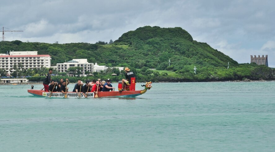 TAMUNING, Guam—Dragon boats race to the finish line during the first heat at the 2012 Second Annual 9/11 Commemorative Dragon Boat Race at Matapang Beach, Sept. 22. This year’s boat Race had 10 person teams including the Guam Police Department, Andersen and deployed-in Kadena AFB Fire Department Airman, Guam Fire Department, Guam National Guard, Naval Fire Department, Navy Tag Five and the Haggan Outrigger Canoe Club. The dragon boat race consisted of eight separate heats competing for time, with the Guam Police Department taking the overall win with 2:12.63 seconds. (U.S. Air Force photo by Staff Sgt. Alexandre Montes/Released)
