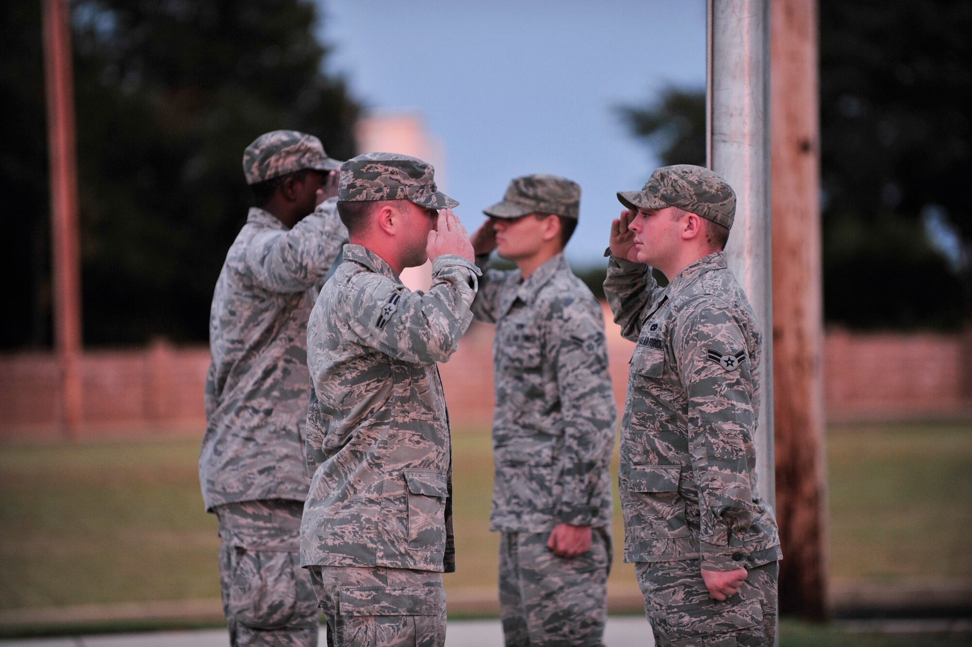 U.S. Air Force Airmen from the 20th Force Support Squadron perform a change over during the vigil for the prisoner of war and missing in action recognition day at Shaw Air Force Base, S.C., Sept. 20, 2012. The vigil signifies the perseverance of the United States in the search for those who are POWs and MIA. (U.S. Air Force photo by Airman Nicole Sikorski/Released)