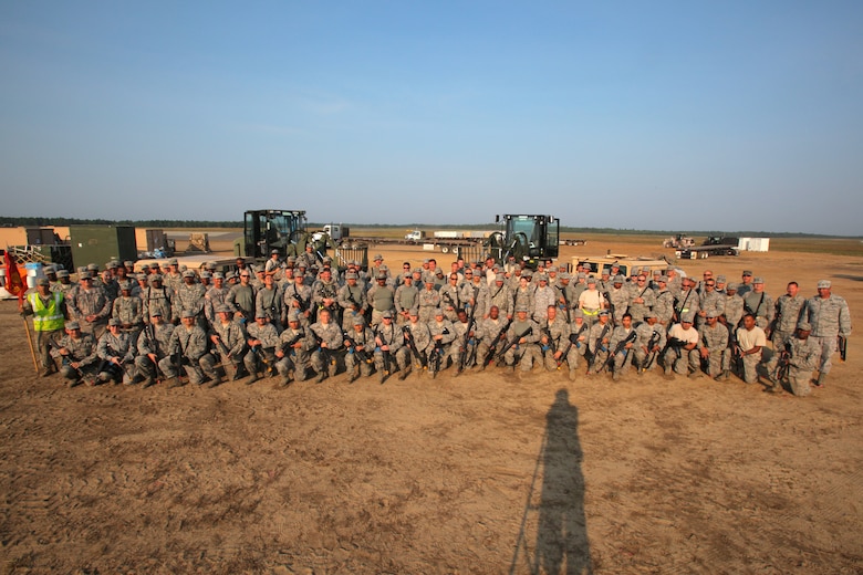 Airmen from the 108th Contingency Response Group (CRG) and Soldiers from the  689th Rapid Port Opening Element, Fort Eustis, Va., take part on Eagle Flag 12-4 at Joint Base McGuire-Dix-Lakehurst, N.J., from Aug. 13-17. The exercise tests the 108th CRG’s ability to create and run a Joint Task Force-Port Opening under bare base conditions. (U.S. Air Force photo by Master Sgt. Mark C. Olsen, 108th Wing Public Affairs)