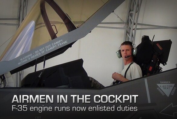 Tech. Sgt. Jeremy Pressley, of the 33rd Maintenance Operations Squadron, is the first maintainer to complete an F-135 engine run. He will be an instructor for next few maintainers chosen to go through the F-35A engine run course. Having maintenance personnel conduct engine runs frees up pilots for training missions and allows the jets to get fixed faster. (U.S. Air Force photo/Staff Sgt. Bruce Ferris) 