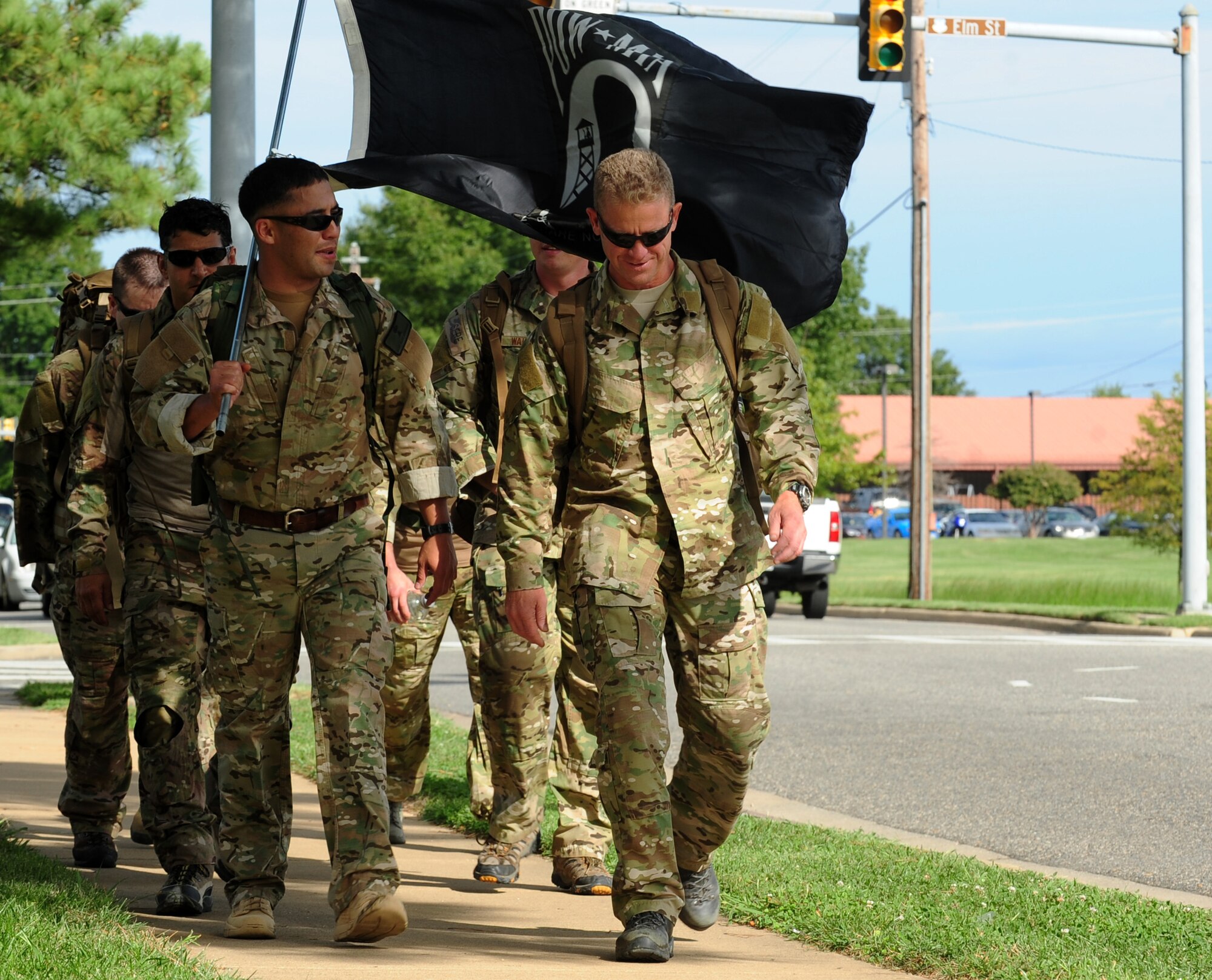 In honor of the third annual POW-MIA Remembrance Vigil run at Langley Air Force Base, Va.,  Airmen from survival, evasion, resistance and escape “ruck-march,” Sept. 20, 2012.  Observances of National POW-MIA Recognition Day are held across the country on military installations, ships at sea, state capitols, schools and veterans facilities. (U.S. Air Force photo by Airman 1st Class Kayla Newman/Released)