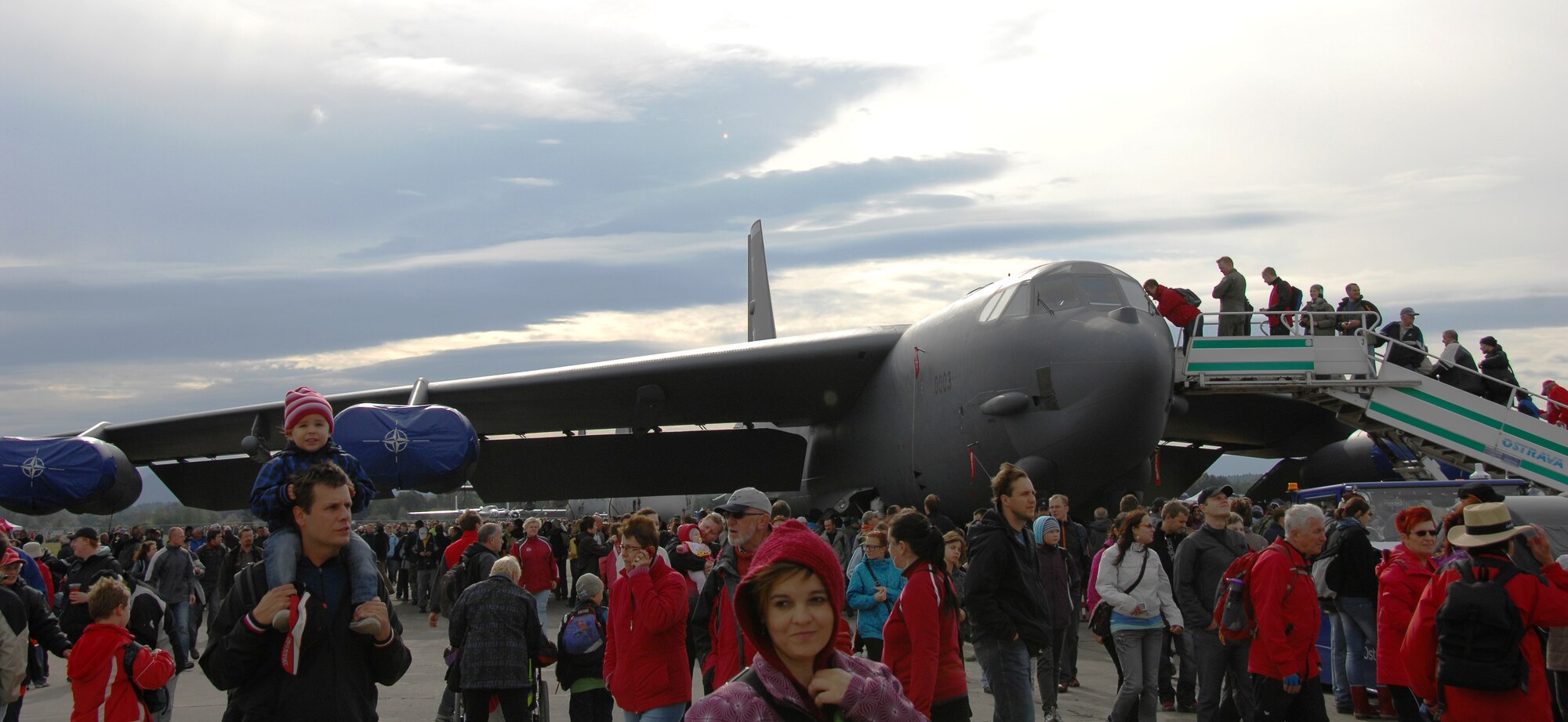 OSTRAVA, Czech Republic—A B-52 Stratofortress from Barksdale Air Force Base, La. is surrounded by visitors at the NATO Days military show at the Ostrava Airport Sept. 22. NATO allies joined together at the show where the U.S. Air Force was represented by the B-52, as well as F-15C Eagles from Royal Air Force Lakenheath, England and a C-130 Hercules from Niagara Falls Air Reserve Station, N.Y.  The 2012 NATO Days marked the third time a B-52 participated in the show. (U.S. Air Force photo by 2nd Lt. Lyndsey Horn)