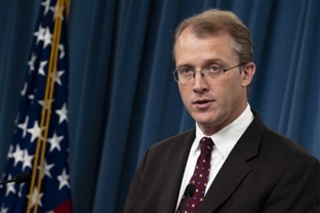 Pentagon Press Secretary George E. Little briefs the press at the Pentagon, Sept. 25, 2012.