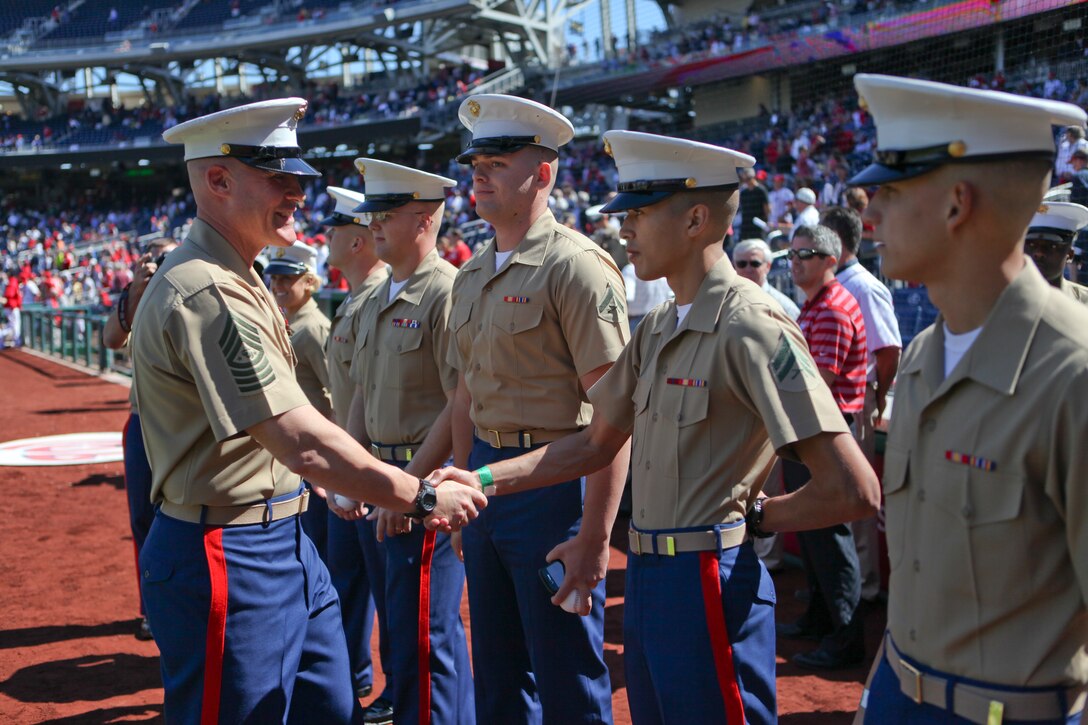 Sgt. Maj. Micheal P. Barrett, the 17th Sergeant Major of the Marine Corps, attends the Washington Nationals' Marine Corps Day at Nationals Park, Washington D.C., Sept. 24, 2012. (U.S. Marine Corps photo by Cpl. Cody A. Fodale)