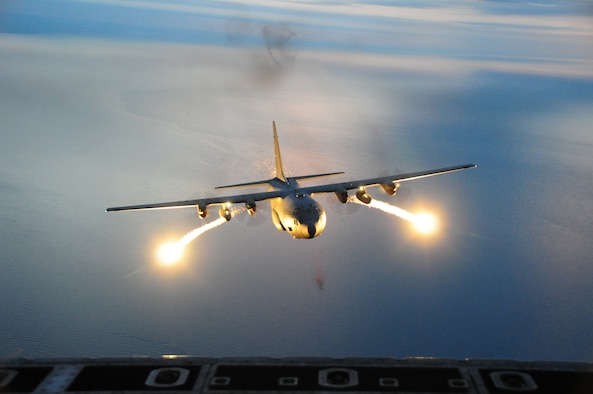 The 107th Airlift Wing went on another night formation training mission, this time fully loaded with live flares to be used in a training scenario.  A "Flare" is an aerial infrared countermeasure to counter and infrared homing (heat seeking) surface-to air or air-to-air missile.Sept. 25, 2012 (U.S. Air Force Photo/Senior Master Sgt. Ray Lloyd)
