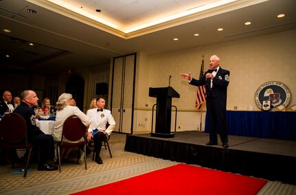 Ret. Chief Master Sergeant of the Air Force Robert Gaylor speaks at the Airman Leadership School graduation of Class 2012 - G at Joint Base Charleston - Air Base, Sept. 20, 2012. Gaylor entered the U.S. Air Force in September of 1948 and and became the Chief Master Sergeant of the Air Force in August of 1977. (U.S. Air Force photo by Airman 1st Class George Goslin)