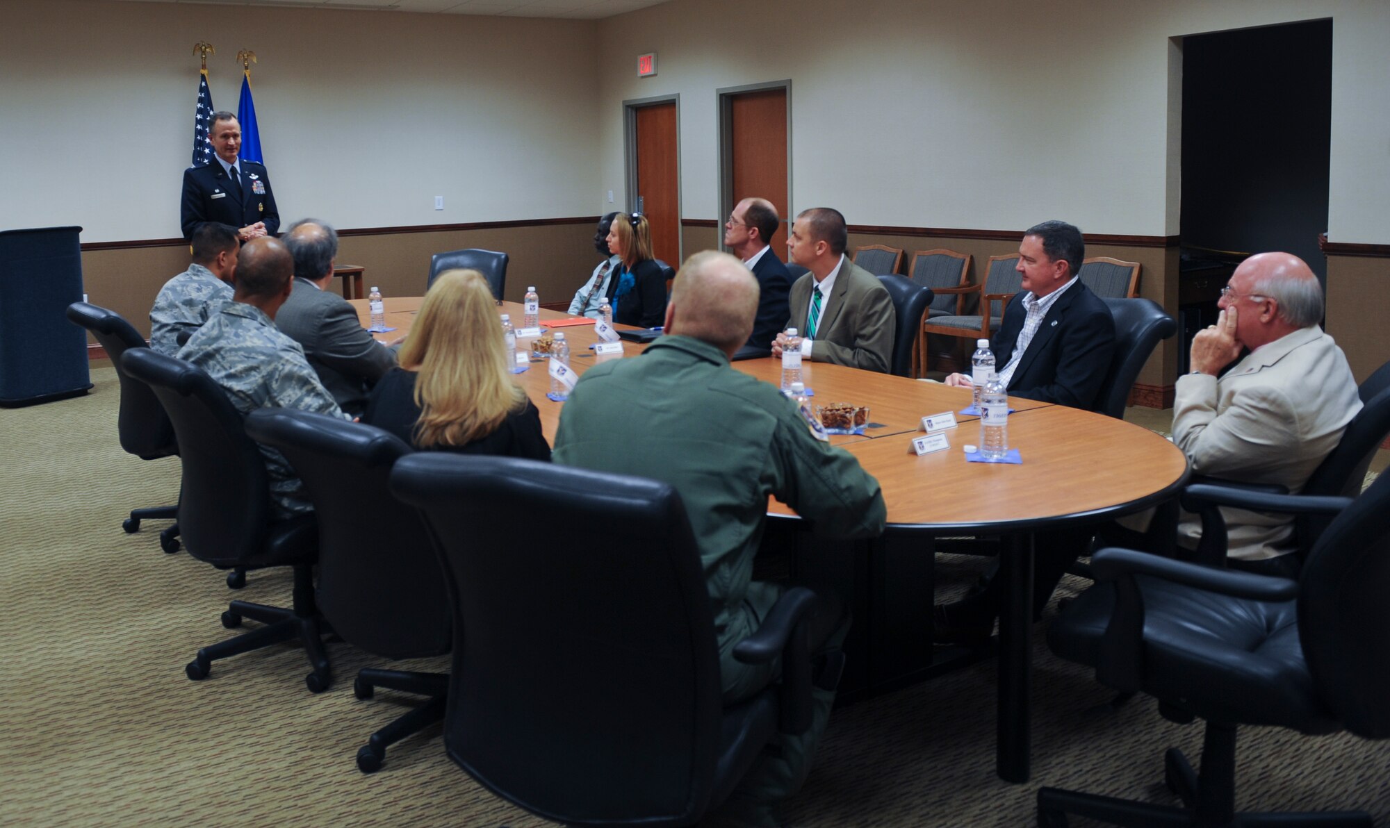 U.S. Air Force Col. Billy Thompson makes a few remarks before signing the Community Planning Month Proclamation at Moody Air Force Base, Ga., Sept. 20, 2012. The proclamation designates October 2012 as Community Planning Month. (U.S. Air Force photo by Airman 1st Class Olivia Dominique/Released)