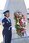 Tech. Sgt. Nidia Hodge NCOIC of Honor Guard a member of Joint Base San Antonio-Randolph's Honor Guard performs the wreath detail during the POW/MIA Recognition Day ceremony Sept. 21. (U.S. Air Force photo by Melissa Peterson)