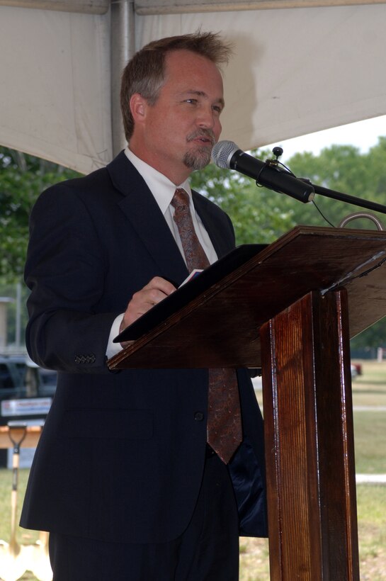 Cheatham County Mayor David McCullough speaks to attendees at the Cheatham Lake Groundbreaking June 18, 2012 about the tragedy of the May flood and how resilient the county has been since then. The May 2010 flood caused widespread damage throughout the Cumberland River Basin. (USACE photo by Michael Rivera)